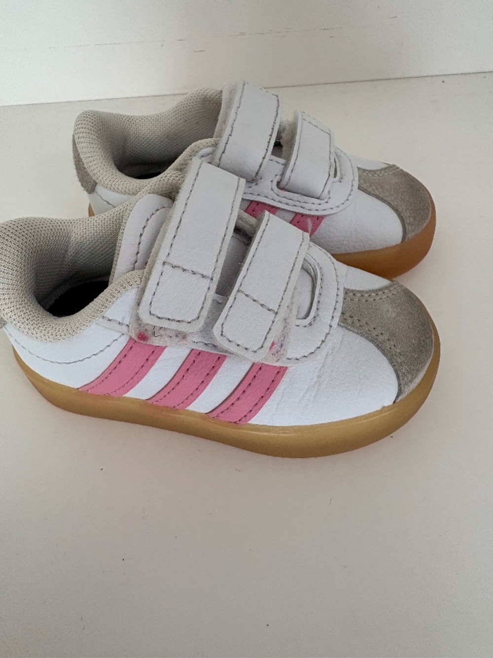 Adidas White and Pink Baby Walker Sneakers with Gum Sole size 4